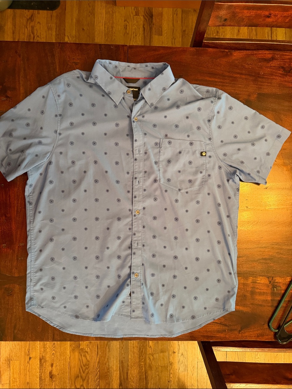 Marmot Light Blue Short-Sleeve Button-Down with Navy Dot Print